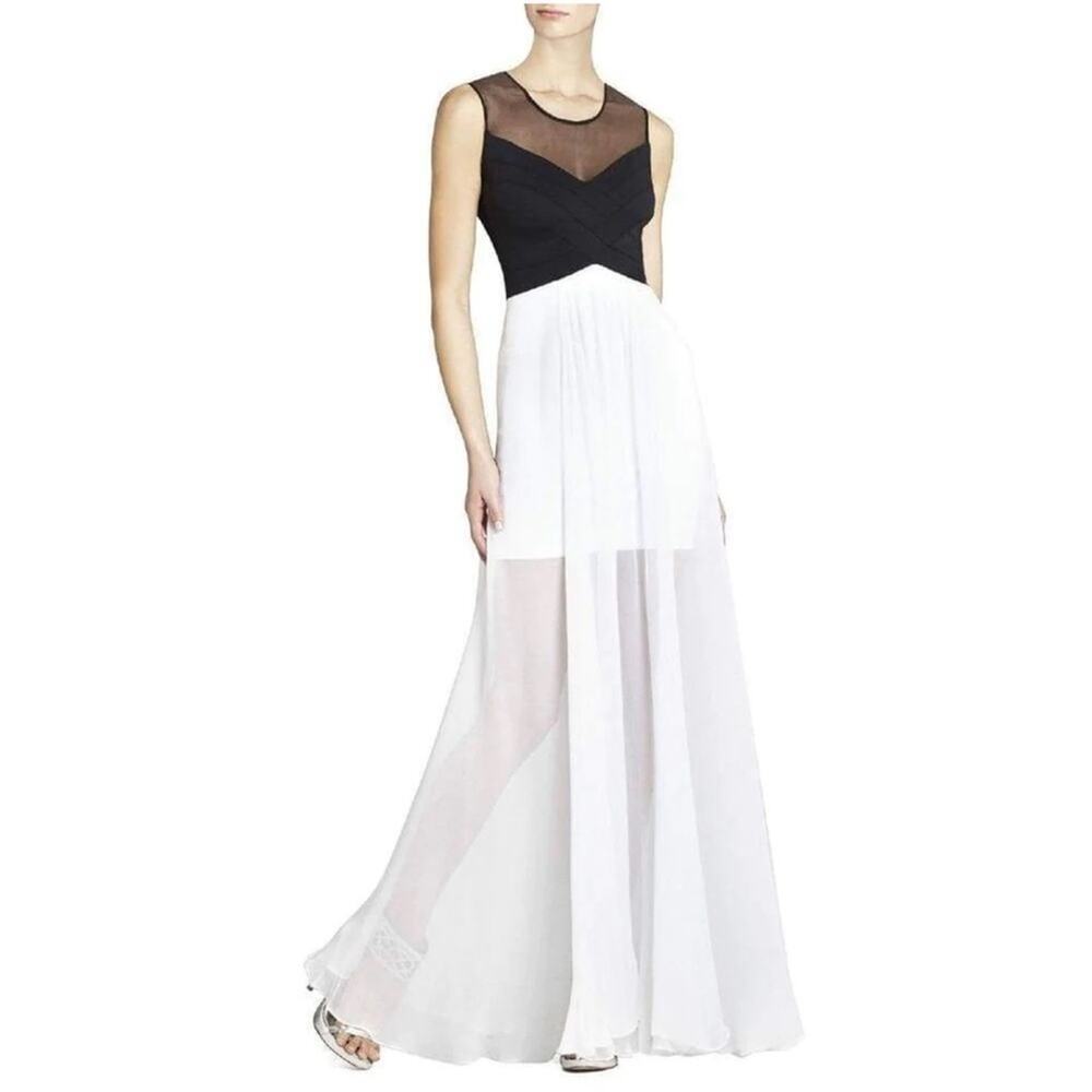 BCBGMAXAZRIA Giovanna Silk Blend Gown Dress White Black Size S